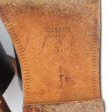 Celine Ankle Strap Flat Thong Sandals Black Leather Size 38