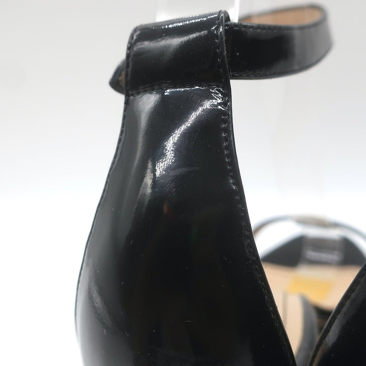 Manolo Blahnik Chaos Ankle Strap Sandals Black Patent Leather Size 38.5