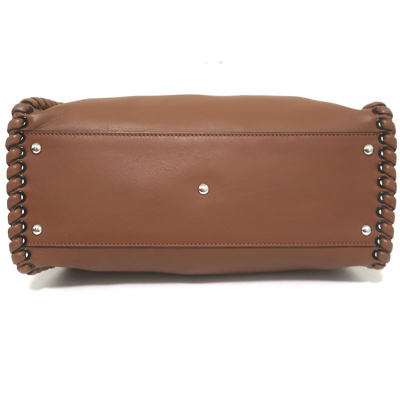 Fendi Large Peekaboo Whipstitch Satchel Brown Leather Shoulder Bag