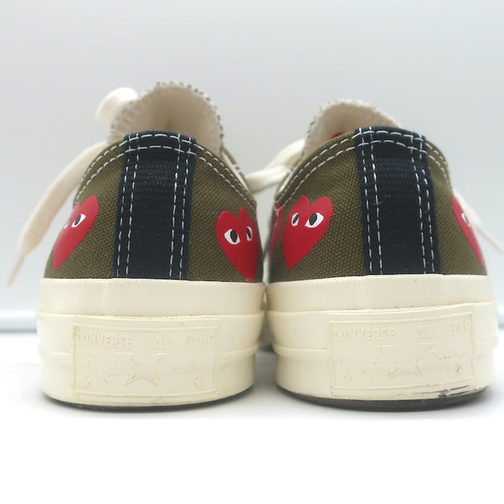 Comme des Garcons PLAY x Converse Chuck 70 Multi Heart Sneakers Olive Size 6 NEW