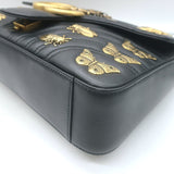 Gucci GG Marmont Animal Studs Medium Shoulder Bag Black Matelasse Leather