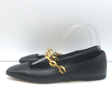 Jimmy Choo Diamond Tilda Chain-Strap Ballet Flats Black Leather Size 38.5