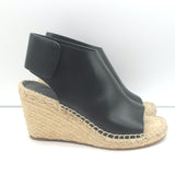 Celine Slingback Espadrille Wedge Sandals Black Leather Size 37 Open Toe Heels
