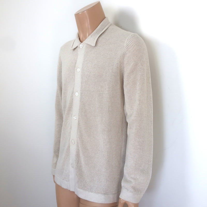 PAIGE Wilkinson Open Knit Button-Down Sweater Heather Macadamia Size Medium NEW