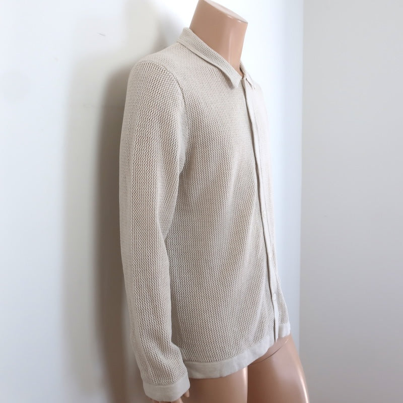 PAIGE Wilkinson Open Knit Button-Down Sweater Heather Macadamia Size Medium NEW