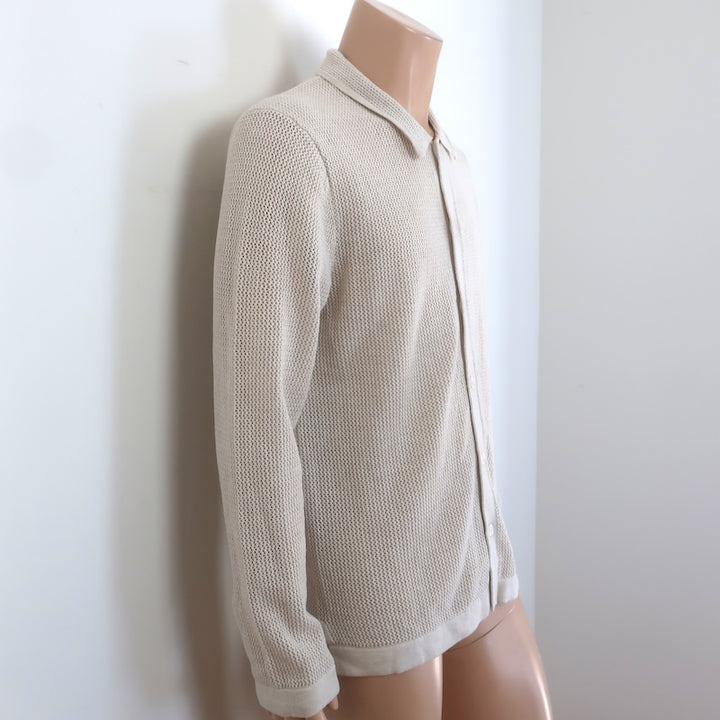 PAIGE Wilkinson Open Knit Button-Down Sweater Heather Macadamia Size Medium NEW
