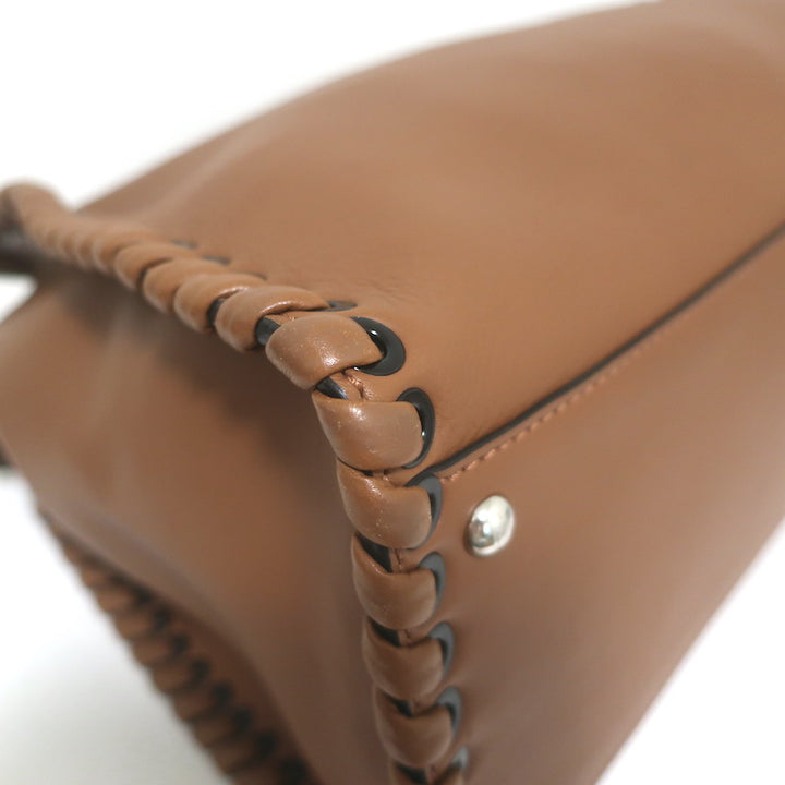 Fendi Large Peekaboo Whipstitch Satchel Brown Leather Shoulder Bag