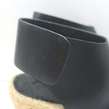 Celine Slingback Espadrille Wedge Sandals Black Leather Size 37 Open Toe Heels