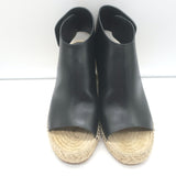 Celine Slingback Espadrille Wedge Sandals Black Leather Size 37 Open Toe Heels