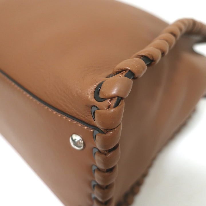 Fendi Large Peekaboo Whipstitch Satchel Brown Leather Shoulder Bag