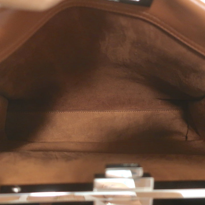 Fendi Large Peekaboo Whipstitch Satchel Brown Leather Shoulder Bag