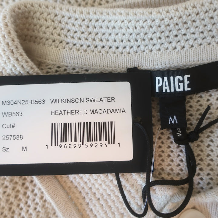 PAIGE Wilkinson Open Knit Button-Down Sweater Heather Macadamia Size Medium NEW