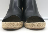 Celine Slingback Espadrille Wedge Sandals Black Leather Size 37 Open Toe Heels