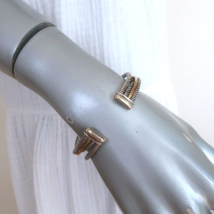 David Yurman Crossover Three Row Cuff Bracelet Sterling Silver &amp; 18k Gold