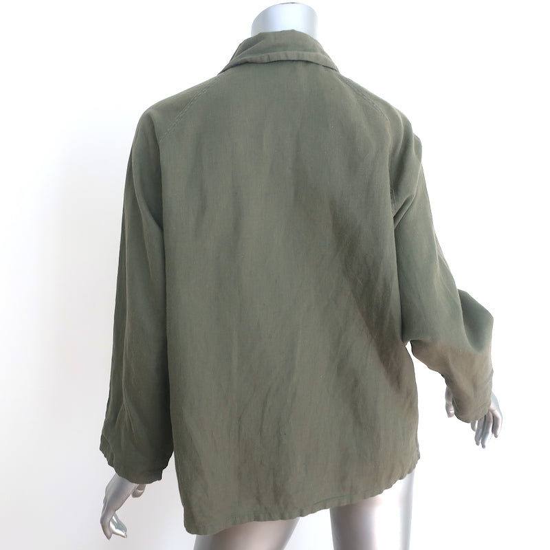THE GREAT Tulip Jacket Army Green Linen-Cotton Size 1