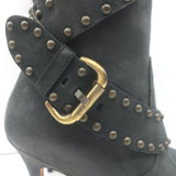 Manolo Blahnik Karo Studded Buckle Boots Black Nubuck Leather Size 39.5