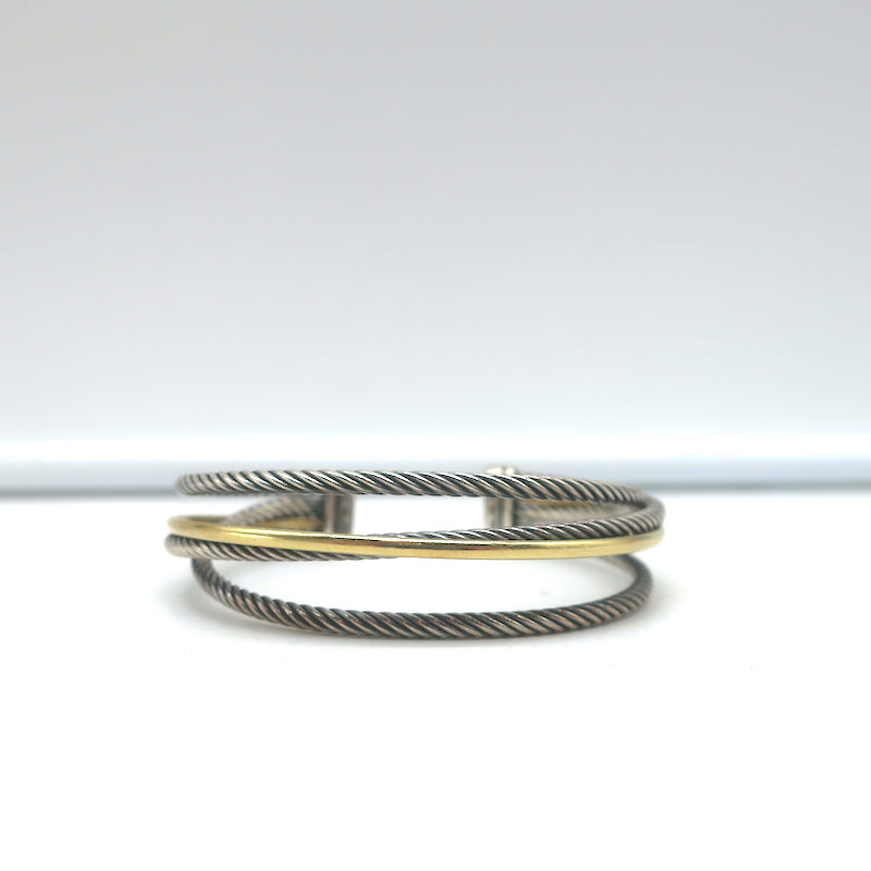 David Yurman Crossover Three Row Cuff Bracelet Sterling Silver &amp; 18k Gold