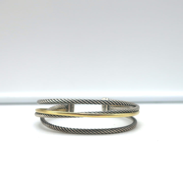 David Yurman Crossover Three Row Cuff Bracelet Sterling Silver &amp; 18k Gold