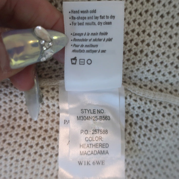 PAIGE Wilkinson Open Knit Button-Down Sweater Heather Macadamia Size Medium NEW