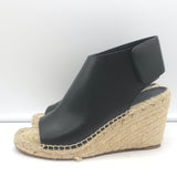 Celine Slingback Espadrille Wedge Sandals Black Leather Size 37 Open Toe Heels