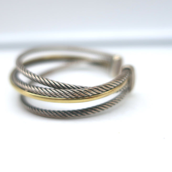David Yurman Crossover Three Row Cuff Bracelet Sterling Silver &amp; 18k Gold