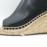 Celine Slingback Espadrille Wedge Sandals Black Leather Size 37 Open Toe Heels