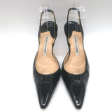 Manolo Blahnik Carolyne Slingback Pumps Black Patent Leather Size 38.5