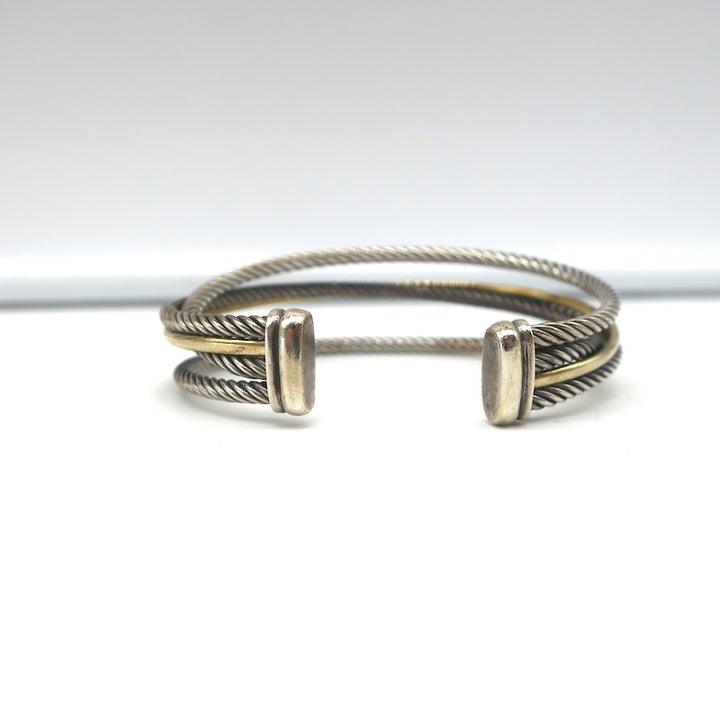 David Yurman Crossover Three Row Cuff Bracelet Sterling Silver &amp; 18k Gold