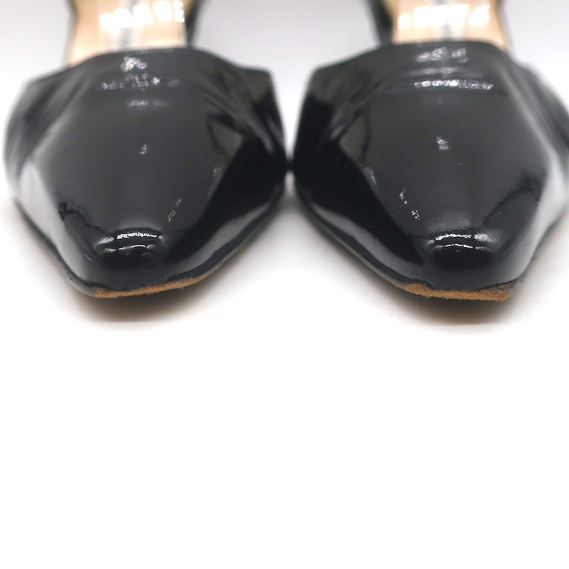Manolo Blahnik Carolyne Slingback Pumps Black Patent Leather Size 38.5