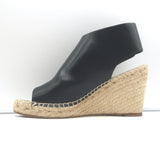 Celine Slingback Espadrille Wedge Sandals Black Leather Size 37 Open Toe Heels