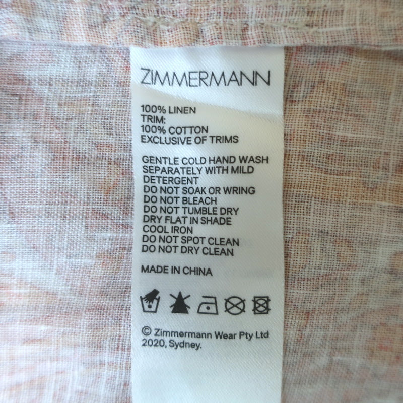 Zimmermann Brighton Fringed Hem Midi Dress Orange Paisley Print Linen Size 1