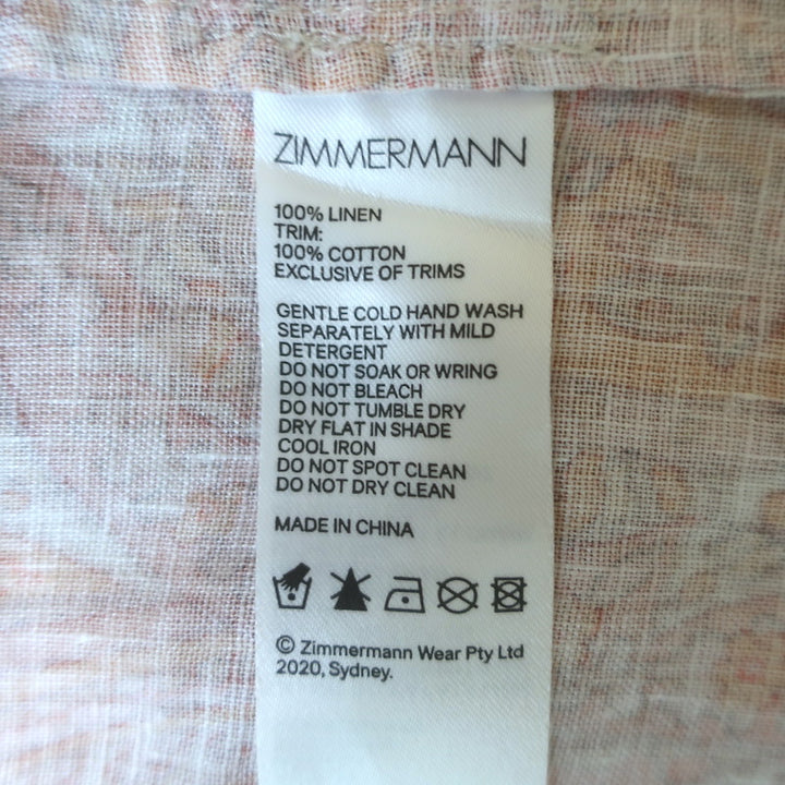 Zimmermann Brighton Fringed Hem Midi Dress Orange Paisley Print Linen Size 1