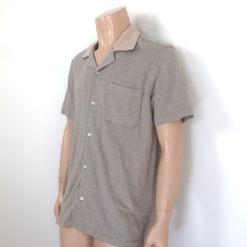 PAIGE Oliver Short Sleeve Shirt Heathered Oatmeal Cotton Pique Size Medium NEW