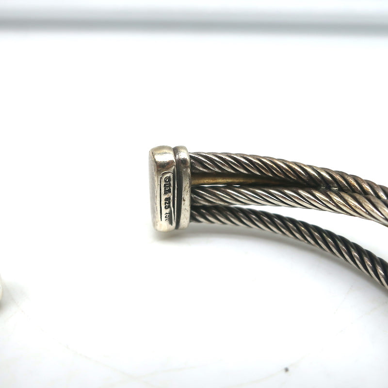 David Yurman Crossover Three Row Cuff Bracelet Sterling Silver &amp; 18k Gold