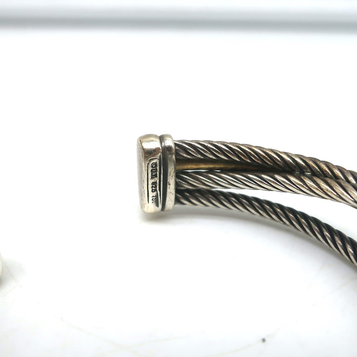 David Yurman Crossover Three Row Cuff Bracelet Sterling Silver &amp; 18k Gold
