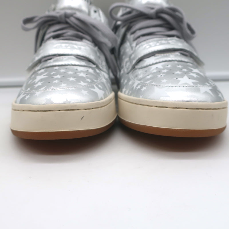 Celine CT-02 Scratch Sneakers Star Print Metallic Silver Leather Size 37