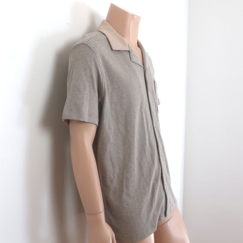 PAIGE Oliver Short Sleeve Shirt Heathered Oatmeal Cotton Pique Size Medium NEW