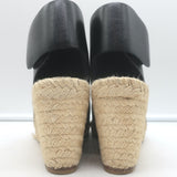 Celine Slingback Espadrille Wedge Sandals Black Leather Size 37 Open Toe Heels