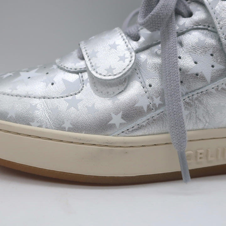 Celine CT-02 Scratch Sneakers Star Print Metallic Silver Leather Size 37