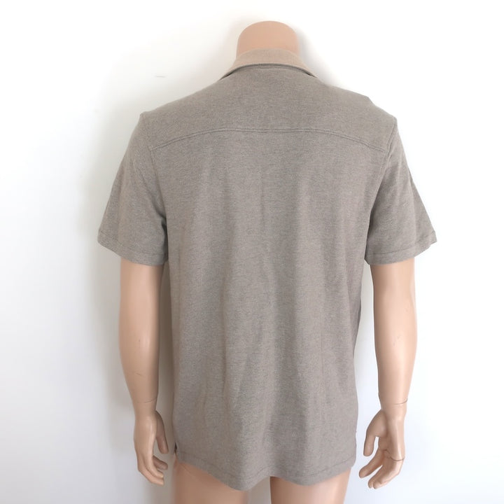 PAIGE Oliver Short Sleeve Shirt Heathered Oatmeal Cotton Pique Size Medium NEW