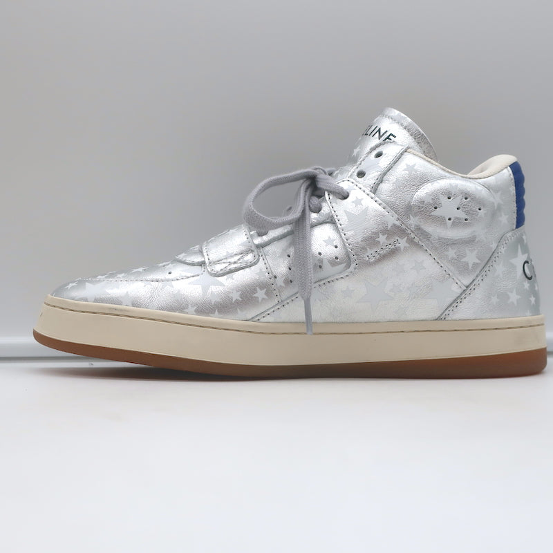 Celine CT-02 Scratch Sneakers Star Print Metallic Silver Leather Size 37