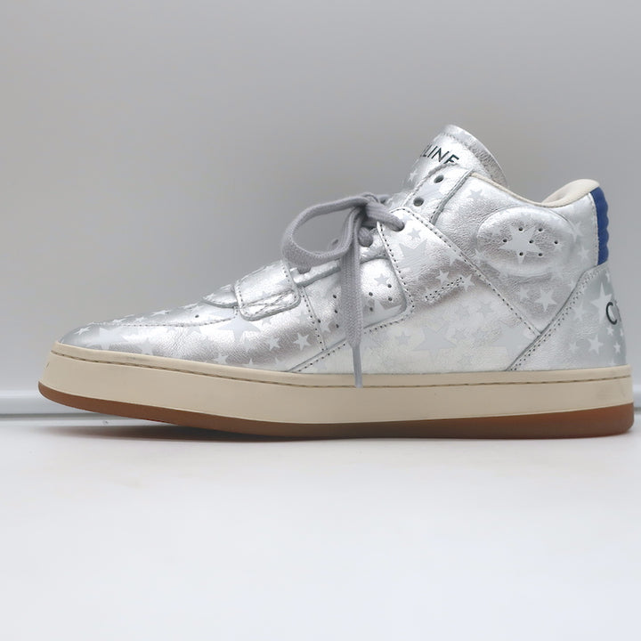 Celine CT-02 Scratch Sneakers Star Print Metallic Silver Leather Size 37