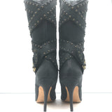 Manolo Blahnik Karo Studded Buckle Boots Black Nubuck Leather Size 39.5