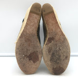 Celine Slingback Espadrille Wedge Sandals Black Leather Size 37 Open Toe Heels