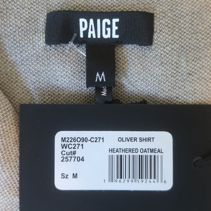 PAIGE Oliver Short Sleeve Shirt Heathered Oatmeal Cotton Pique Size Medium NEW