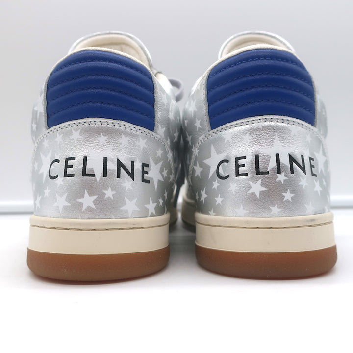 Celine CT-02 Scratch Sneakers Star Print Metallic Silver Leather Size 37