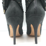 Manolo Blahnik Karo Studded Buckle Boots Black Nubuck Leather Size 39.5
