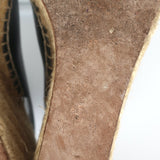 Celine Slingback Espadrille Wedge Sandals Black Leather Size 37 Open Toe Heels