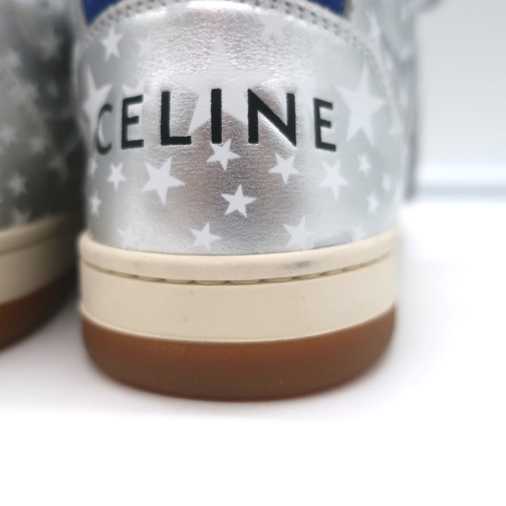 Celine CT-02 Scratch Sneakers Star Print Metallic Silver Leather Size 37