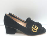 Gucci GG Marmont Fringed Suede Pumps Black Size 37.5